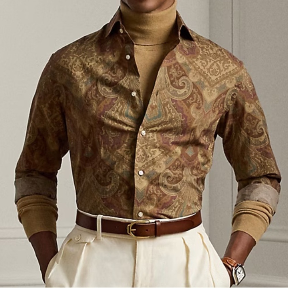 Lauren Ralph Lauren Corpcore Heritage 100% Cotton gold multicolor Shirt Medium - Picture 3 of 14